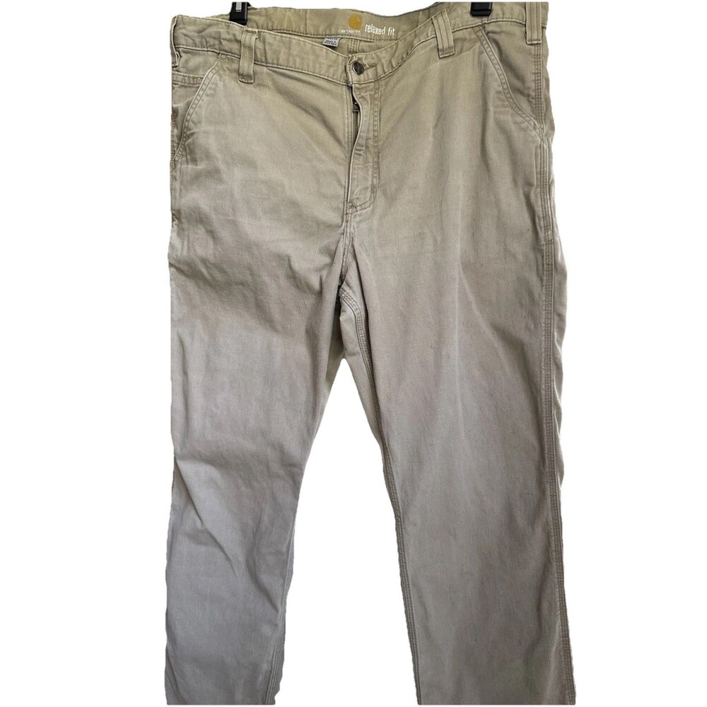 Carhartt Rugged Flex Relaxed Fit Canvas Work‎ Pants Mens 40x32 Tan Logo Stretch